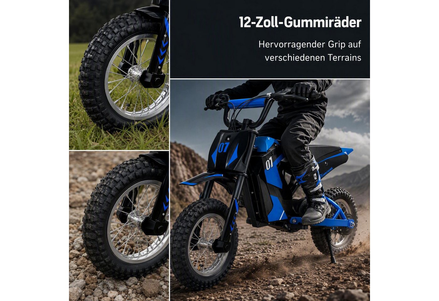 EVERCROSS TECH Elektro-Kindermotorrad 8/12/25 KMH, 12 Zoll Luftreifen, 300W, 36V 5,2AH, 6-12 Jahre, Reichweite 15 km, Belastbarkeit 65 kg – Bild 4 von 5