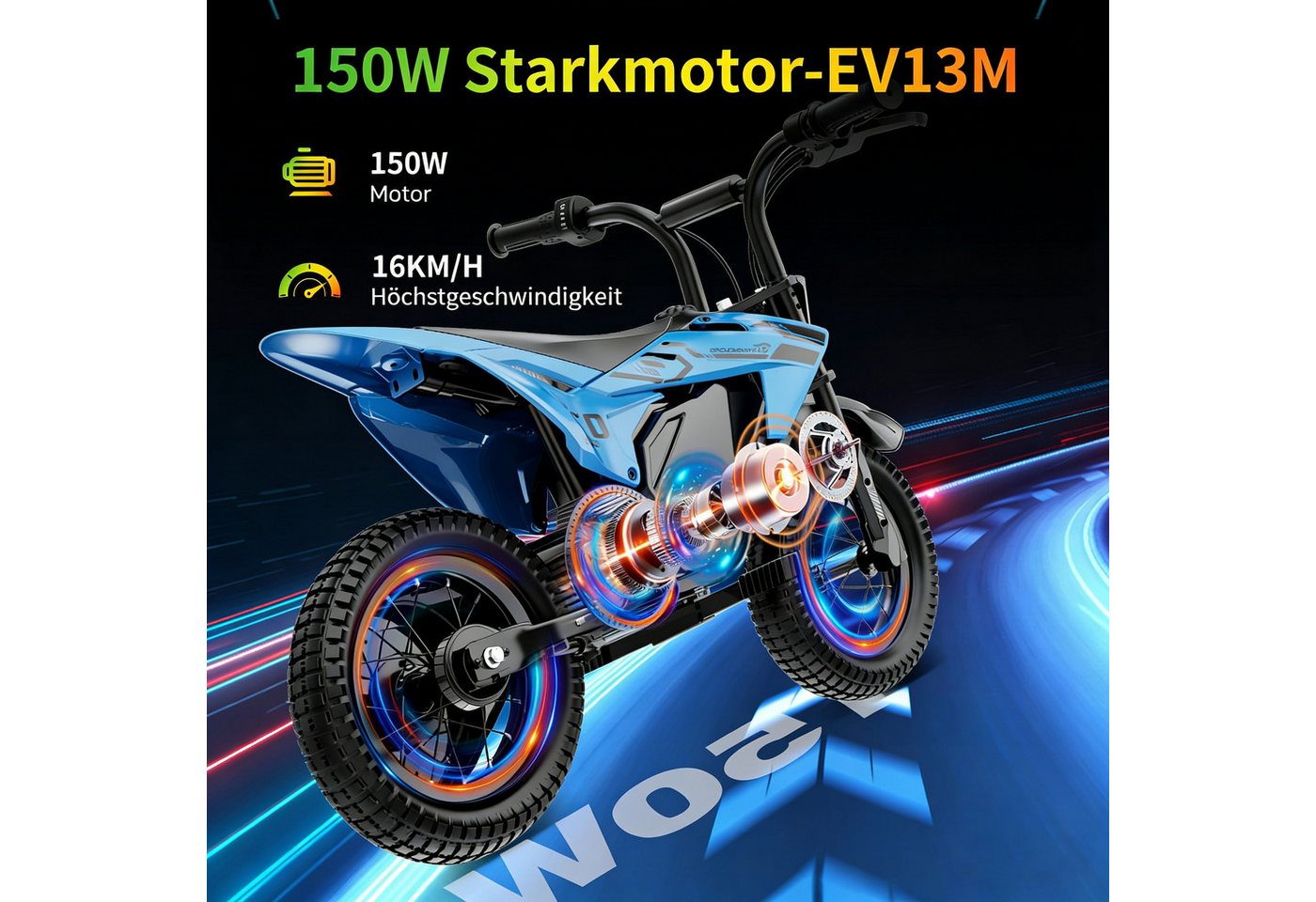 EVERCROSS TECH Elektro-Kindermotorrad Elektro Motorrad mit 150W Motor, 12 Zoll Luftreifen, 5,2AH, MAX 10KM Lange Reichweite, Elektromotorrad für Kinder – Bild 2 von 5