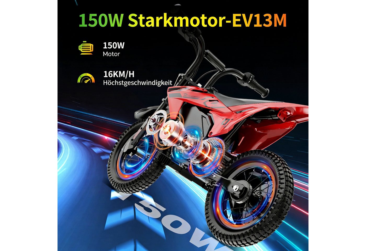 EVERCROSS TECH Elektro-Kindermotorrad Elektro Motorrad mit 150W Motor, 12 Zoll Luftreifen, 5,2AH, MAX 10KM Lange Reichweite, Elektromotorrad für Kinder – Bild 2 von 5