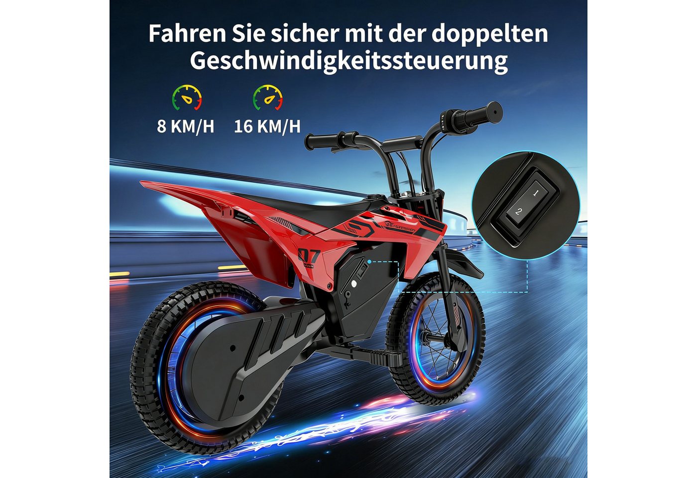 EVERCROSS TECH Elektro-Kindermotorrad Elektro Motorrad mit 150W Motor, 12 Zoll Luftreifen, 5,2AH, MAX 10KM Lange Reichweite, Elektromotorrad für Kinder – Bild 3 von 5