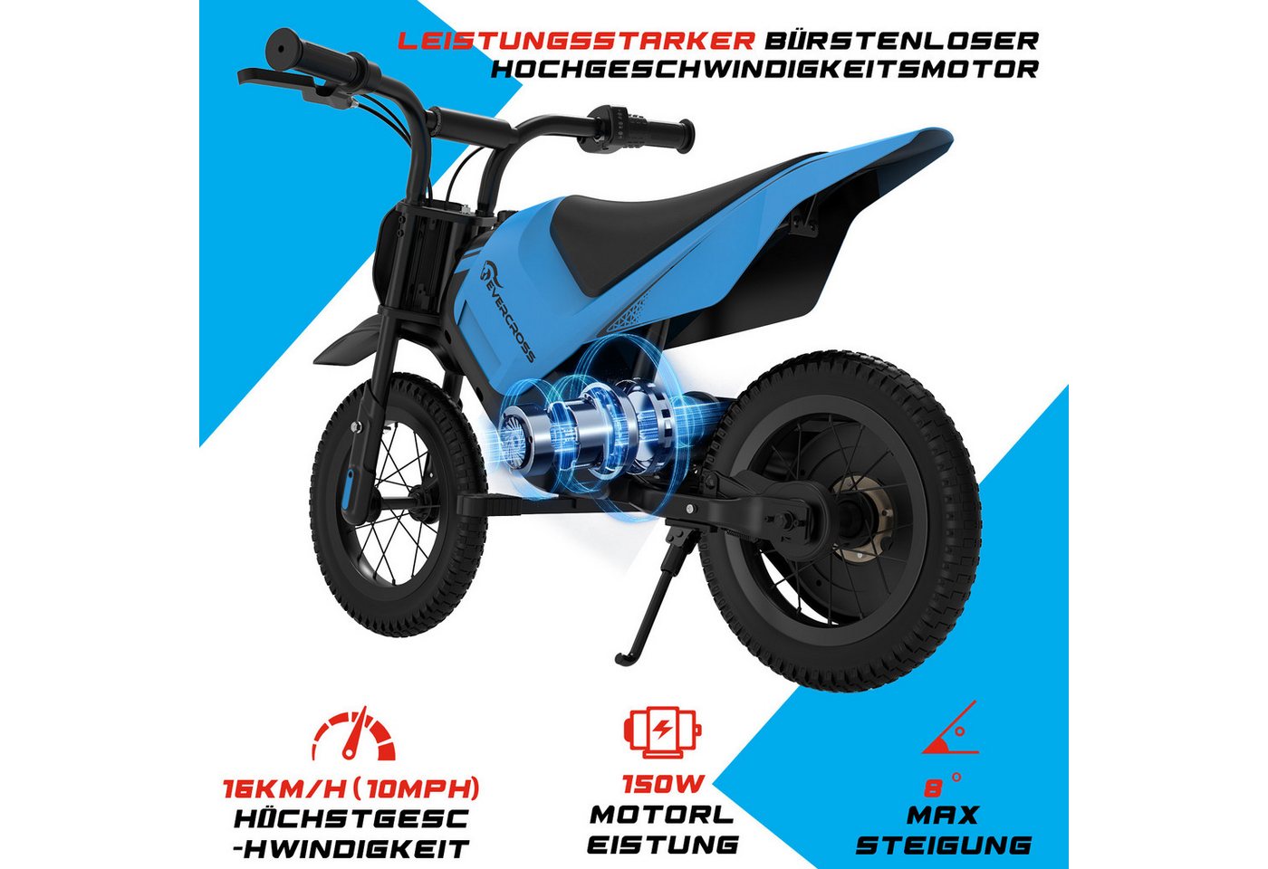 EVERCROSS TECH Elektro-Kindermotorrad Elektro Motorrad mit 150W Motor, 12 Zoll Luftreifen, 5,2AH, MAX 10KM Lange Reichweite, Elektromotorrad für Kinder – Bild 4 von 5