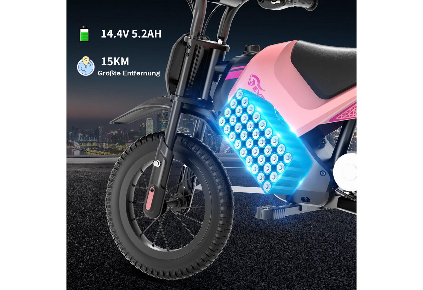 EVERCROSS TECH Elektro-Kindermotorrad Elektro Motorrad mit 150W Motor, 12 Zoll Luftreifen, 5,2AH, MAX 10KM Lange Reichweite, Elektromotorrad für Kinder – Bild 2 von 5