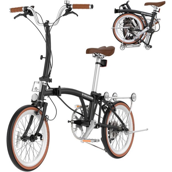 EVERCROSS TECH Faltrad EM6 16 Zoll, dreifach faltbares Fahrrad, Aluminium & Chrom Moly Stahl, 9 Gang, C-Bremse, max. 105 kg – Klapprad für Damen & Herren, Pendl