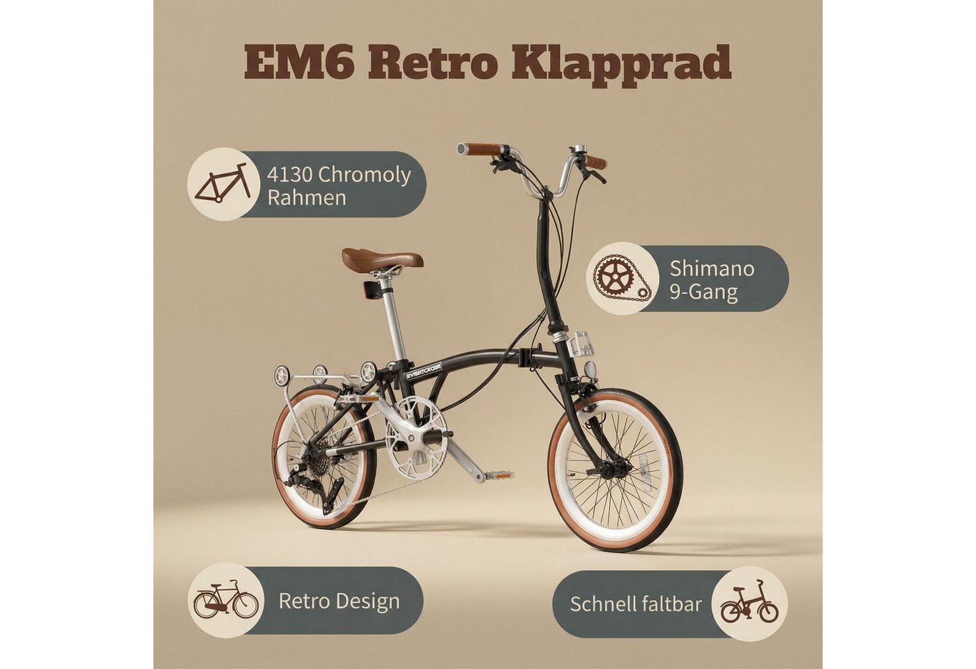 EVERCROSS TECH Faltrad EM6 16 Zoll, dreifach faltbares Fahrrad, Aluminium & Chrom Moly Stahl, 9 Gang, C-Bremse, max. 105 kg – Klapprad für Damen & Herren, Pendl – Bild 2 von 5