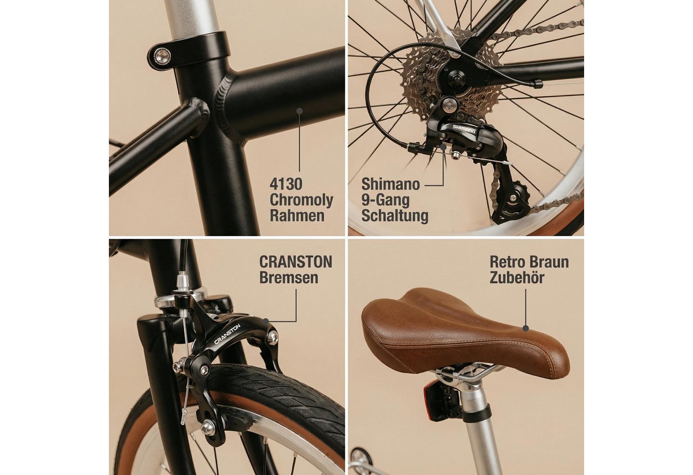 EVERCROSS TECH Faltrad EM6 16 Zoll, dreifach faltbares Fahrrad, Aluminium & Chrom Moly Stahl, 9 Gang, C-Bremse, max. 105 kg – Klapprad für Damen & Herren, Pendl – Bild 3 von 5