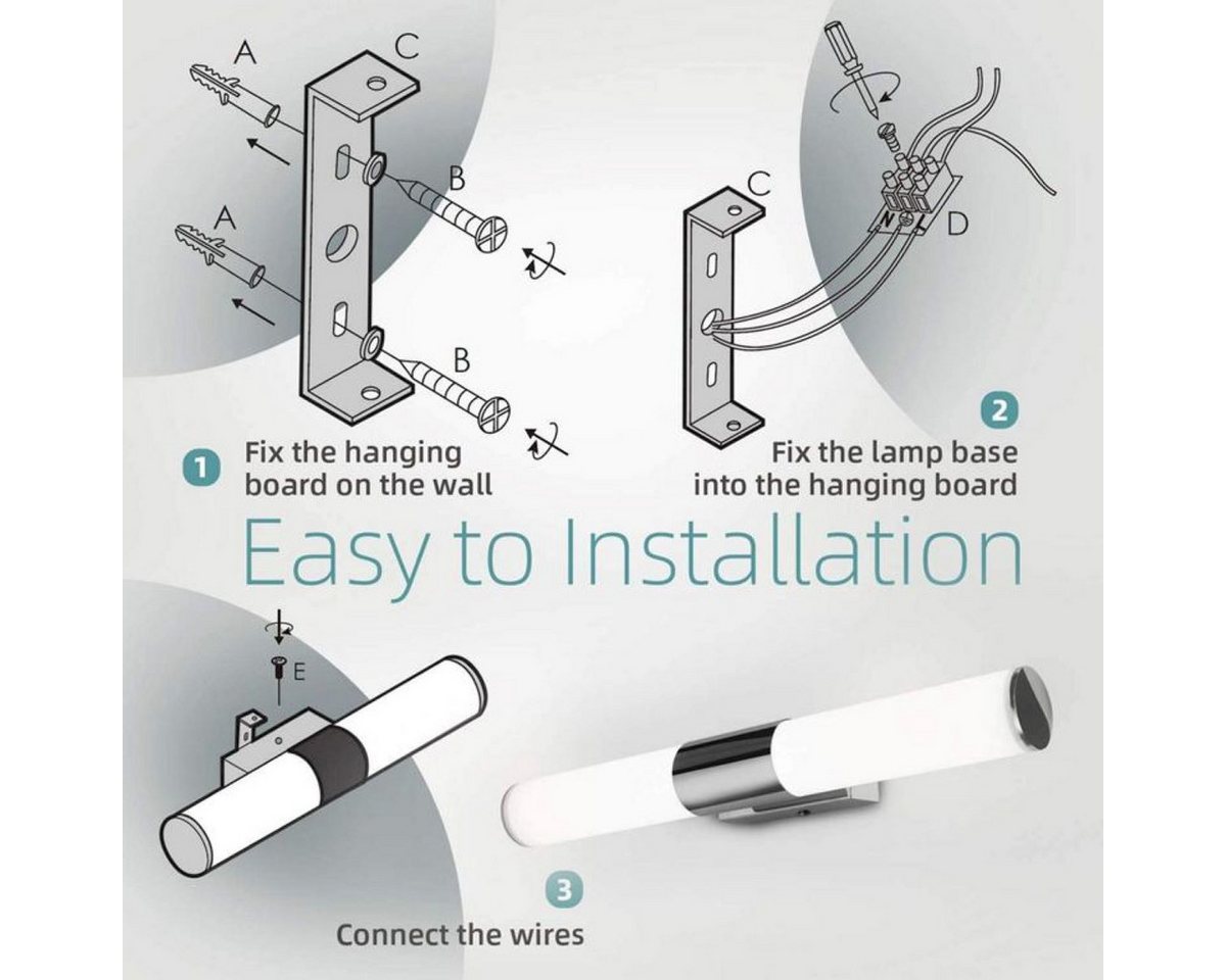 EVERY LED Spiegelleuchte Spiegellampe Bad Schminklicht Badezimmerbeleuchtung, IP44, 900lm, LED fest integriert, 4000K - Neutralweiß, Aus Edelstahl + ABS, Spiege – Bild 3 von 5