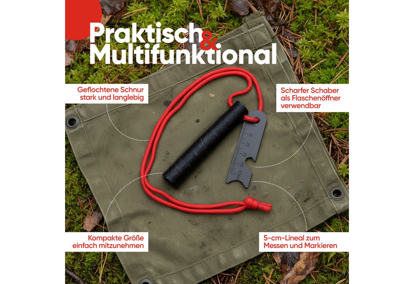 EVOCAMP Feuerzeug Feuerstahl 8 cm, kompakter Feuerstarter für Outdoor & Survival (kompakter Feuerstarter (12,7cm), Feuerstein Feuerzeug, Survival, 1-St) – Bild 5 von 5