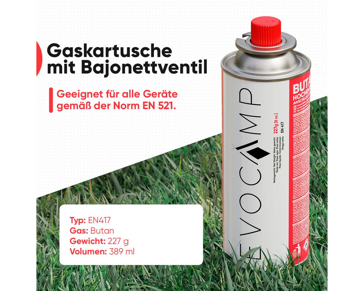 EVOCAMP Gaskartusche 28x Butankartuschen Typ MSF-1a 227g mit Bajonettventil, Zubehör für Campingkocher, Gasheizung, Gefahrgut: UN2037 - Klasse 2 – Bild 3 von 5
