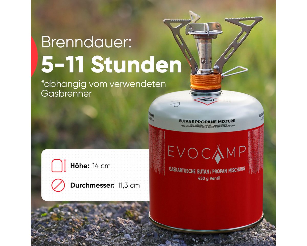 EVOCAMP Gaskartusche 4x Propan Butan 450g, Schraubkartusche Eurogewinde 7/16", Zubehör für Weber Grills Q100-1200-Serien, 4 St. – Bild 3 von 5