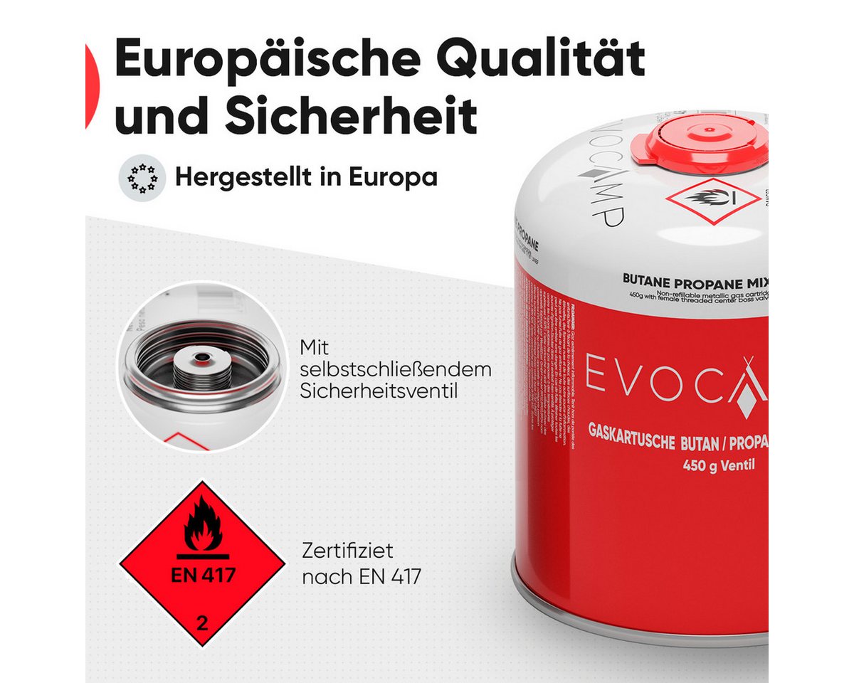 EVOCAMP Gaskartusche 4x Propan Butan 450g, Schraubkartusche Eurogewinde 7/16", Zubehör für Weber Grills Q100-1200-Serien, 4 St. – Bild 4 von 5