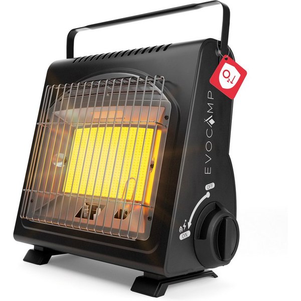 EVOCAMP Heizgerät mit Piezozündung tragbar, 1,7 kW, für Camping ohne Strom, Sauerstoffmangelsicherung für Gaskartuschen MSF-1A, Piezo-Zünder