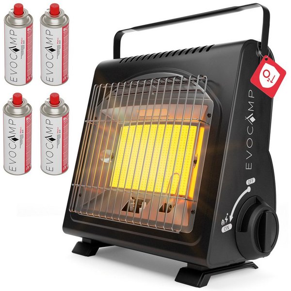 EVOCAMP Heizgerät mit Piezozündung tragbar, 1,7 kW, für Camping ohne Strom, Sauerstoffmangelsicherung für Gaskartuschen MSF-1A, Piezo-Zünder