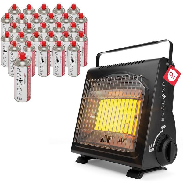 EVOCAMP Heizgerät mit Piezozündung tragbar, 1,7 kW, für Camping ohne Strom, Sauerstoffmangelsicherung für Gaskartuschen MSF-1A, Piezo-Zünder
