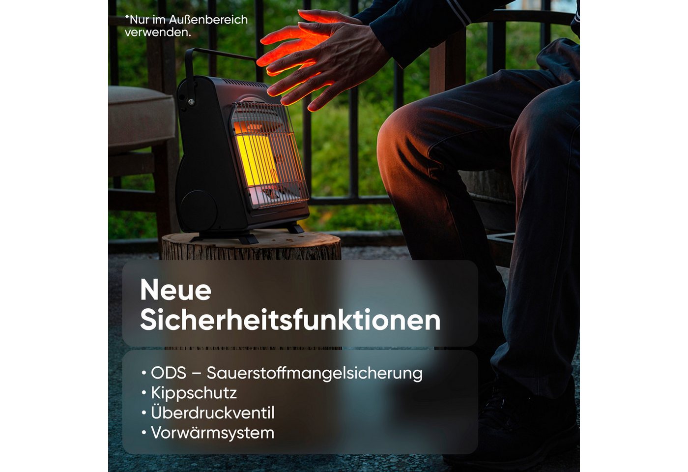 EVOCAMP Heizgerät mit Piezozündung tragbar, 1,7 kW, für Camping ohne Strom, Sauerstoffmangelsicherung für Gaskartuschen MSF-1A, Piezo-Zünder – Bild 3 von 5