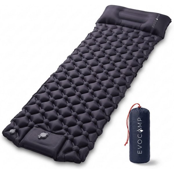 EVOCAMP Isomatte selbstaufblasend 195x60 cm mit integrierter Pumpe und Kissen, (ultraleichte Camping Matratze), mit kleinem Packmaß und Verbindungssystem