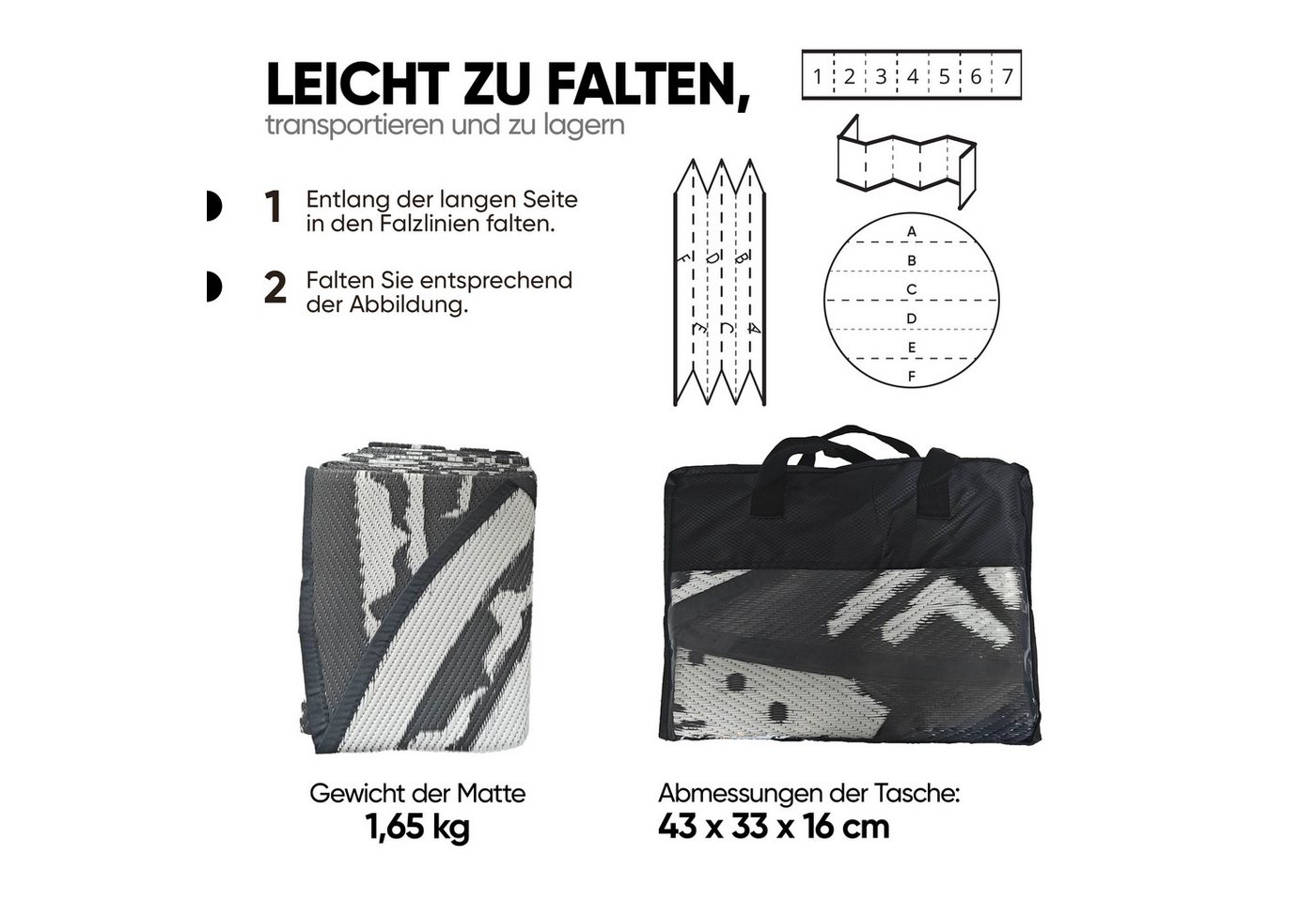 EVOCAMP Zeltteppiche Outdoor Picknick Teppich, Vorzeltteppich, wetterfest und leicht, Rund, schnelltrocknender Terassenteppich, UV-beständig, mit Tragetasche – Bild 5 von 5