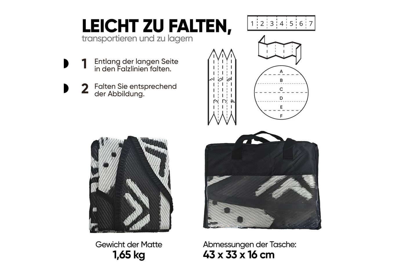 EVOCAMP Zeltteppiche Outdoor Picknick Teppich, Vorzeltteppich, wetterfest und leicht, Rund, schnelltrocknender Terassenteppich, UV-beständig, mit Tragetasche – Bild 5 von 5