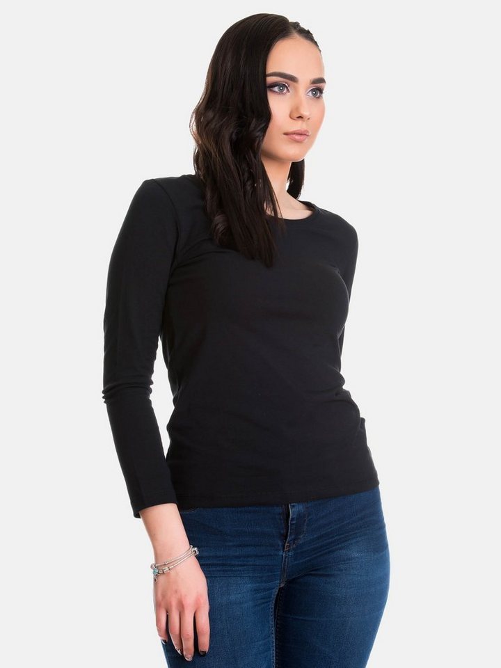 Evoni Langarmshirt Langarm Rundhals Baumwolle Basic Shirt – Bild 2 von 3