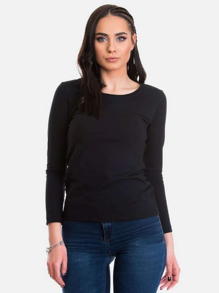 Evoni Langarmshirt Langarm Rundhals Baumwolle Basic Shirt – Bild 3 von 3