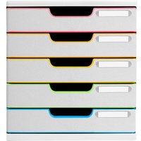 Exacompta Schubladenbox Modulo "Black Office", DIN A4+, 5 Schubladen, weiß/harlekin