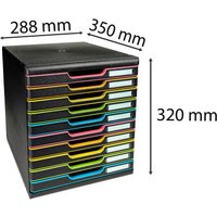 Exacompta Schubladenbox Modulo "Black Office", DIN A4+, 10 Schubladen, schwarz/harlekin