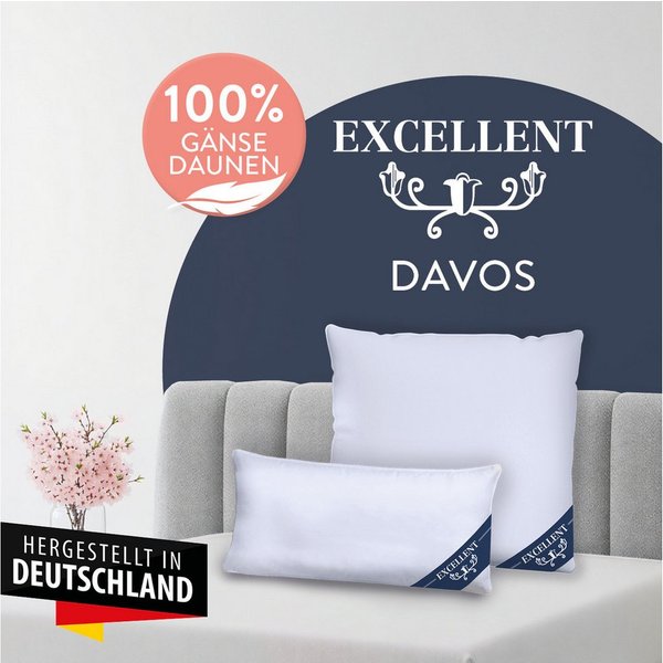 Excellent 3-Kammer-Kopfkissen Davos, mit 100% Gänsedaunen in den Außenkammern gefüllt