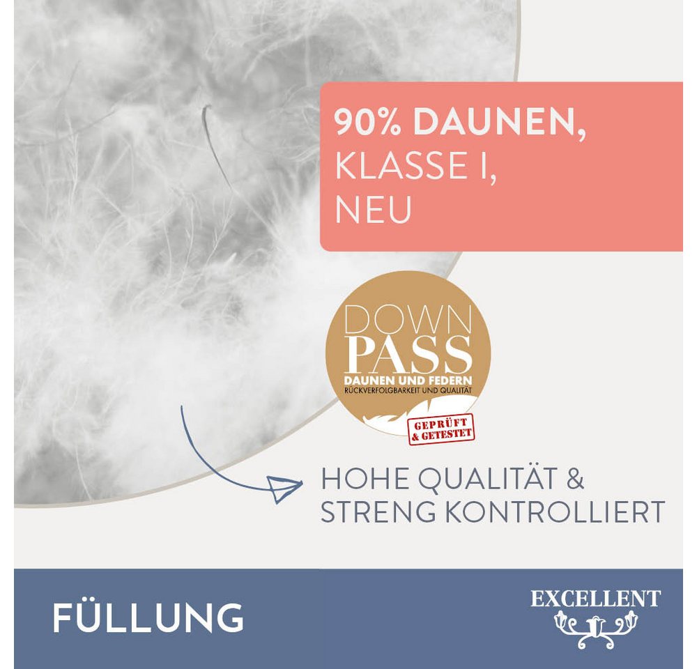 Excellent Daunenbettdecke VENEDIG, Bettdecken für Sommer und Winter, Decke, Füllung: 90% Daunen, 10% Federn, Bezug: 100% Baumwolle, Bettdecke 135x200 cm, 155x22 – Bild 5 von 5