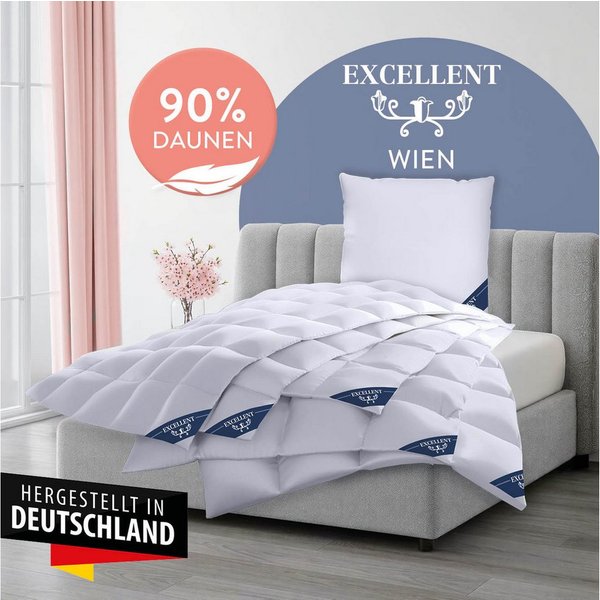 Excellent Daunenbettdecke Wien, Bettdecken für Sommer und Winter, Decke, Füllung: 90% Daunen, 10% Federn, Bezug: 100% Baumwolle, Bettdecke 135x200 cm, made in G