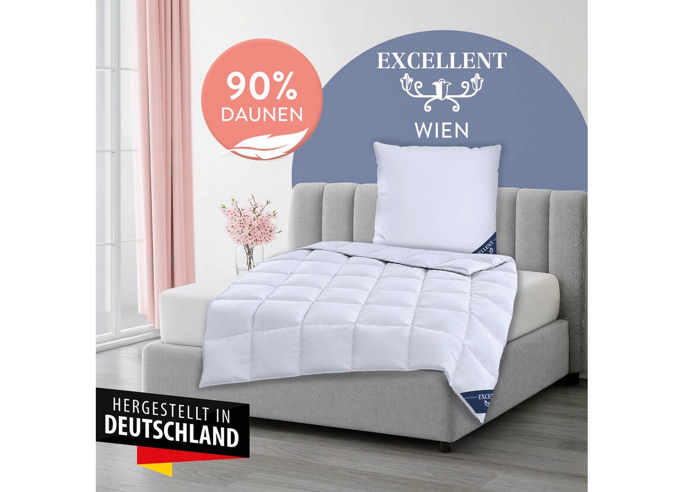 Excellent Daunenbettdecke Wien, Bettdecken für Sommer und Winter, Decke, Füllung: 90% Daunen, 10% Federn, Bezug: 100% Baumwolle, Bettdecke 135x200 cm, made in G – Bild 2 von 5