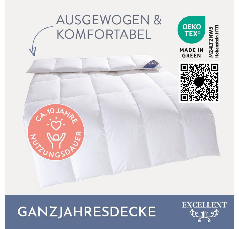 Excellent Daunenbettdecke Wien, Bettdecken für Sommer und Winter, Decke, Füllung: 90% Daunen, 10% Federn, Bezug: 100% Baumwolle, Bettdecke 135x200 cm, made in G – Bild 3 von 5