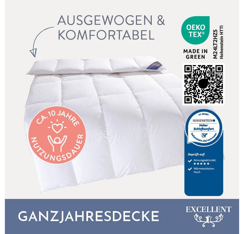 Excellent Daunenbettdecke Zürich, Bettdecke normal mit Bestnote "Hoher Schlafkomfort" bewertet., Füllung: 100% Daunen, Bezug: 100% Baumwolle, Bettdecke 135x200  – Bild 3 von 5