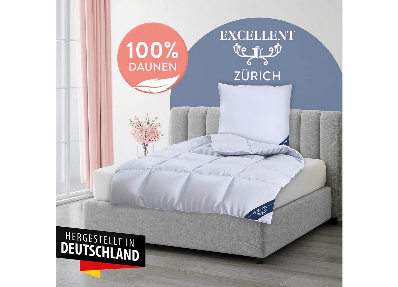 Excellent Daunenbettdecke Zürich, Bettdecke normal mit Bestnote "Hoher Schlafkomfort" bewertet., Füllung: 100% Daunen, Bezug: 100% Baumwolle, Bettdecke 135x200  – Bild 2 von 5