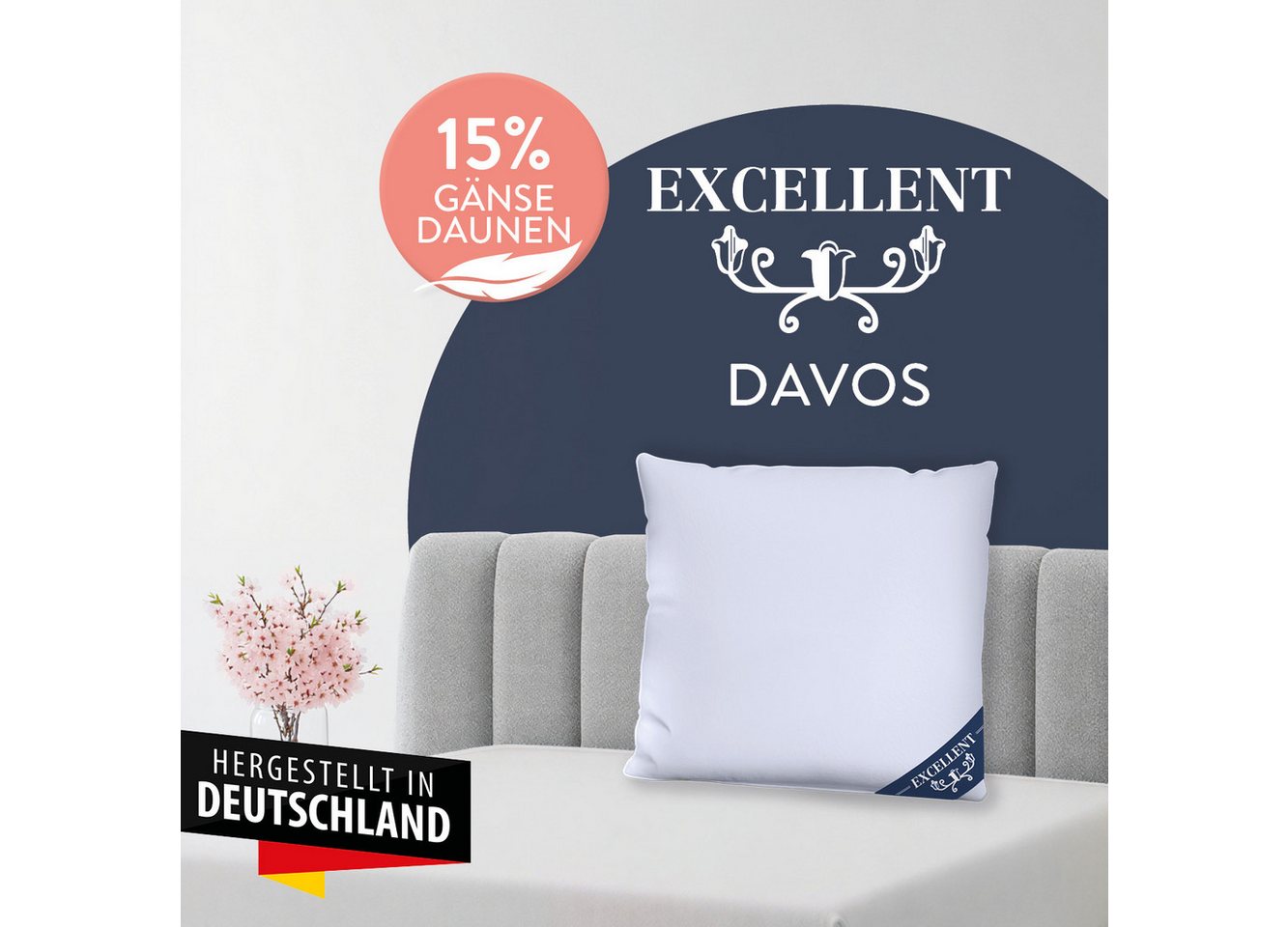 Excellent Federkissen Davos, Füllung: 85% Gänsefedern, 15% Gänsedaunen, Kopfkissen in 40x80 und 80x80 – Bild 2 von 5