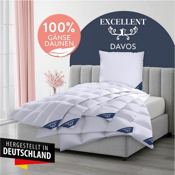 Excellent Gänsedaunenbettdecke Davos, Bettdecken für Sommer und Winter, Decke, 100% Gänsedaune, Füllung: 100% Gänsedaunen, Bezug: 100% Baumwolle, Bettdecke 135x