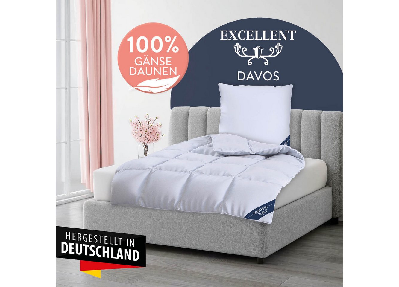 Excellent Gänsedaunenbettdecke Davos, Bettdecken für Sommer und Winter, Decke, 100% Gänsedaune, Füllung: 100% Gänsedaunen, Bezug: 100% Baumwolle, Bettdecke 135x – Bild 2 von 5