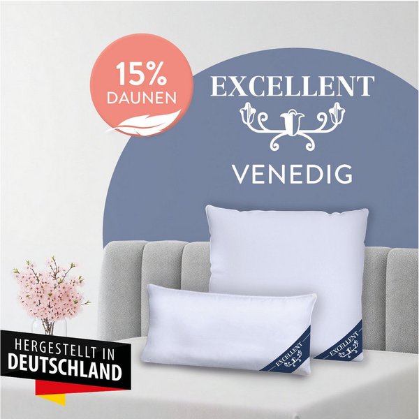 Excellent Kopfkissen Venedig, Kuschel- oder Kopfkissen 1-tlg. oder 2 -tlg., Daunen & Federn, Füllung: 85% Federn / 15% Daunen, Bezug: 100% Baumwolle, Seitenschl