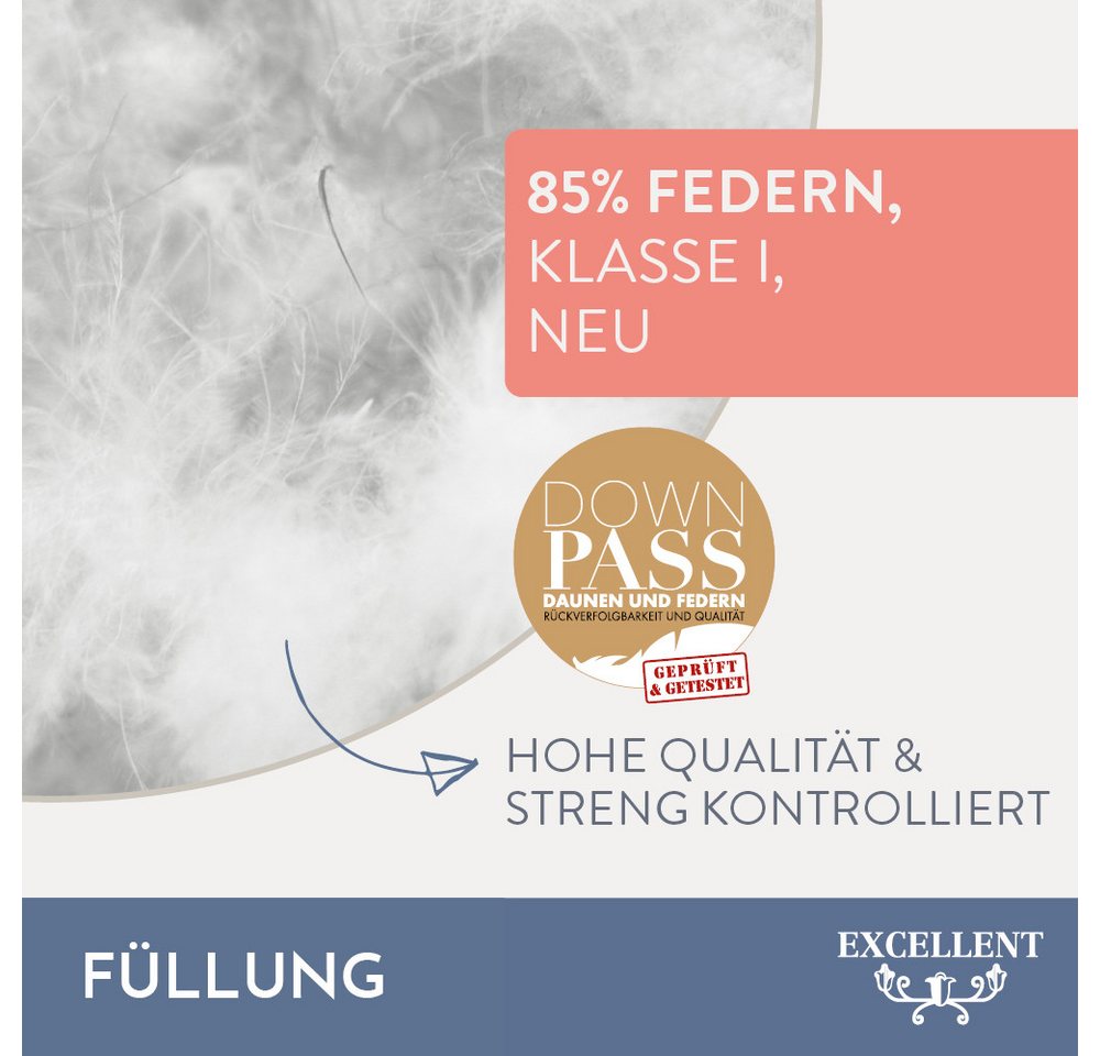Excellent Kopfkissen Venedig, Kuschel- oder Kopfkissen 1-tlg. oder 2 -tlg., Daunen & Federn, Füllung: 85% Federn / 15% Daunen, Bezug: 100% Baumwolle, Seitenschl – Bild 4 von 5