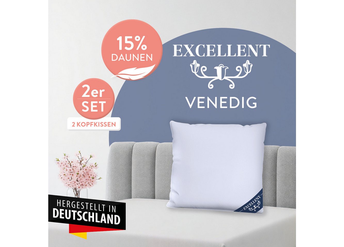 Excellent Kopfkissen Venedig, Kuschel- oder Kopfkissen 1-tlg. oder 2 -tlg., Daunen & Federn, Füllung: 85% Federn / 15% Daunen, Bezug: 100% Baumwolle, Seitenschl – Bild 2 von 5