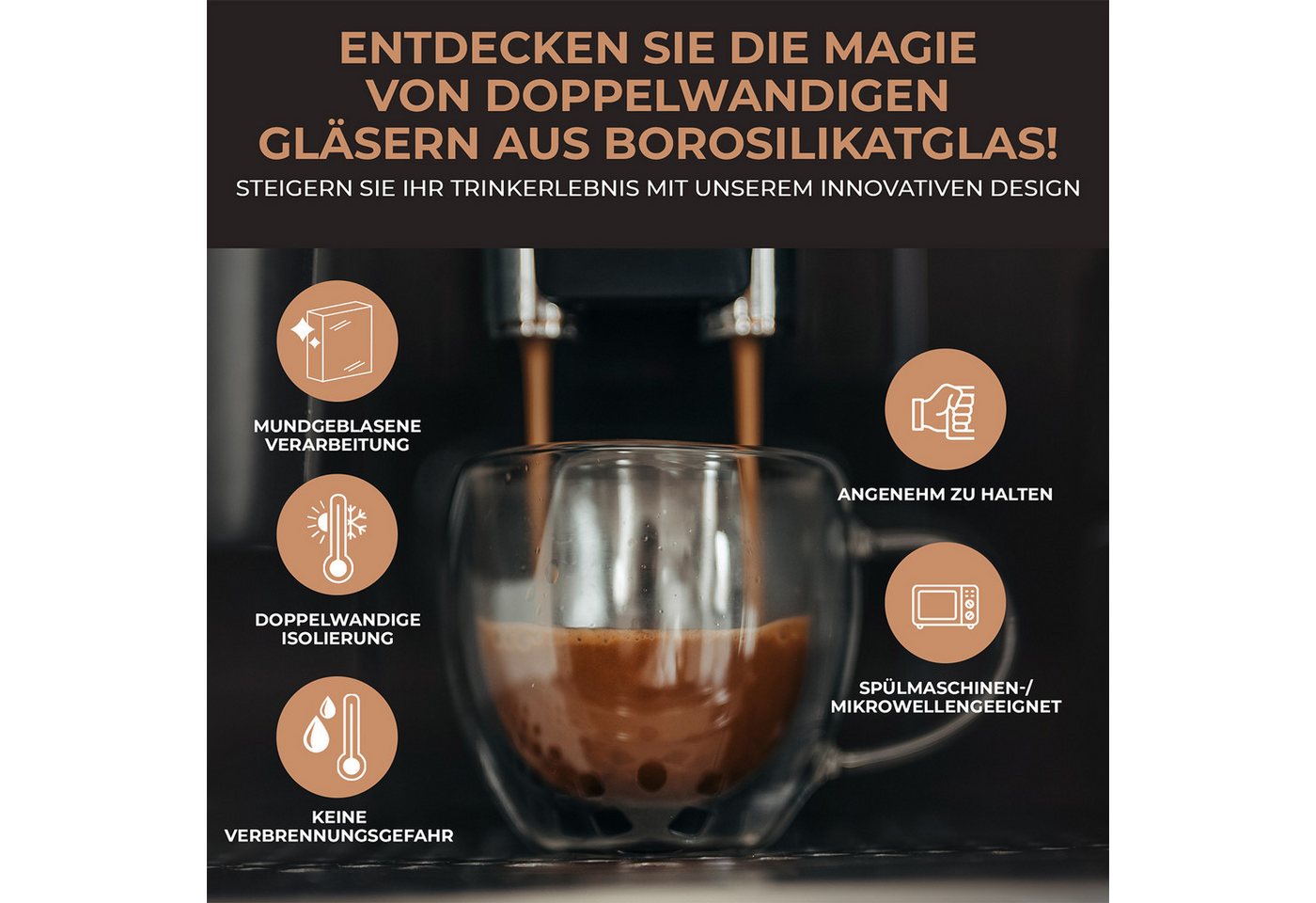 Exitoso Gläser-Set 6er-Set 80ml, Glas, Latte Macchiato Kaffee Softdrinks Bier Tee Kakao, doppelwandig – Bild 2 von 5