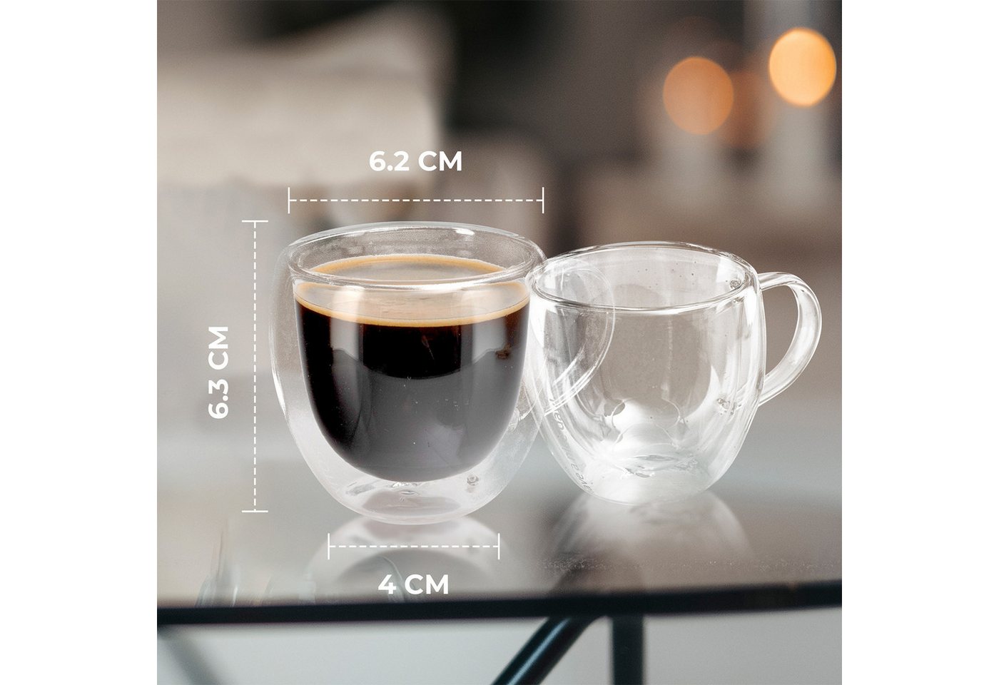 Exitoso Gläser-Set 6er-Set 80ml, Glas, Latte Macchiato Kaffee Softdrinks Bier Tee Kakao, doppelwandig – Bild 3 von 5