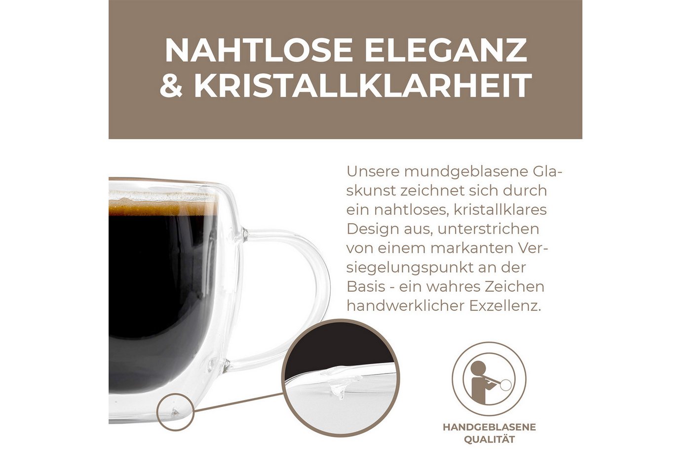 Exitoso Gläser-Set 6er-Set 80ml, Glas, Latte Macchiato Kaffee Softdrinks Bier Tee Kakao, doppelwandig – Bild 4 von 5