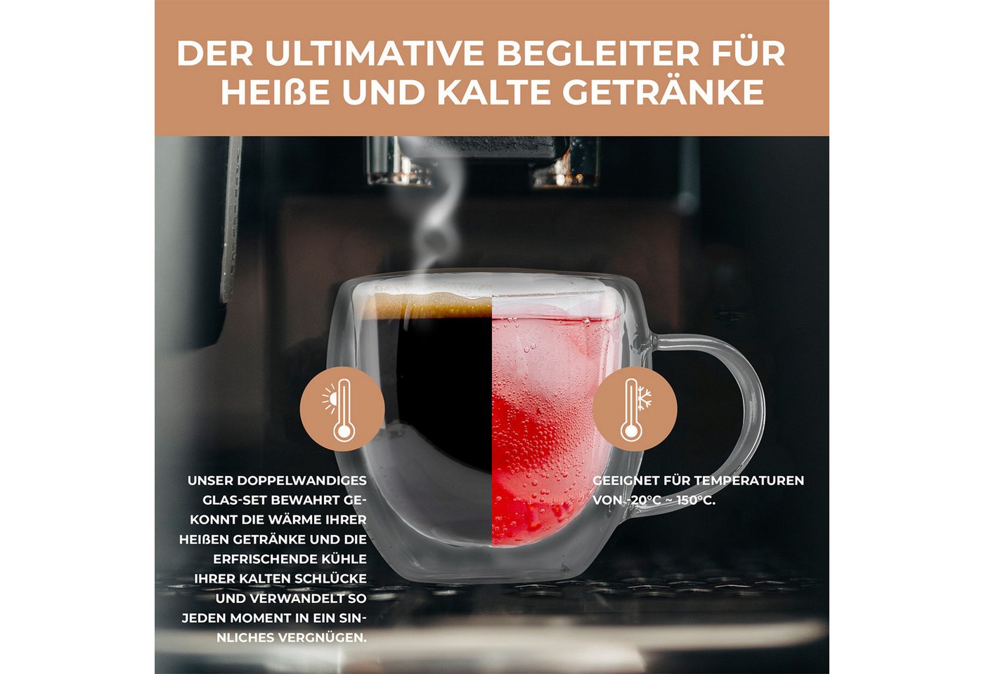 Exitoso Gläser-Set 6er-Set 80ml, Glas, Latte Macchiato Kaffee Softdrinks Bier Tee Kakao, doppelwandig – Bild 5 von 5