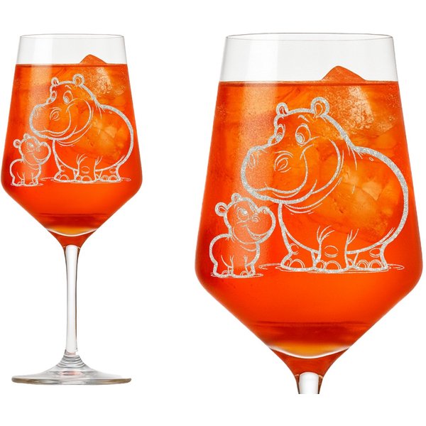 eXODA Weinglas Gravur Nilpferd mit Baby - 350ml absolut spülmaschinenfest, 1-tlg., Glas, Atemberaubende Darstellung