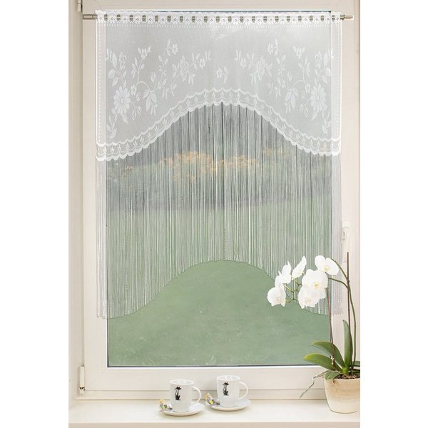 EXPERIENCE Scheibengardine Scheibengardine Kuvertstore Küchengardine Bistrogardine Wirkware Jacquard 2341 100x150 cm Weiß, Durchzuglöcher, halbtransparent, Vola