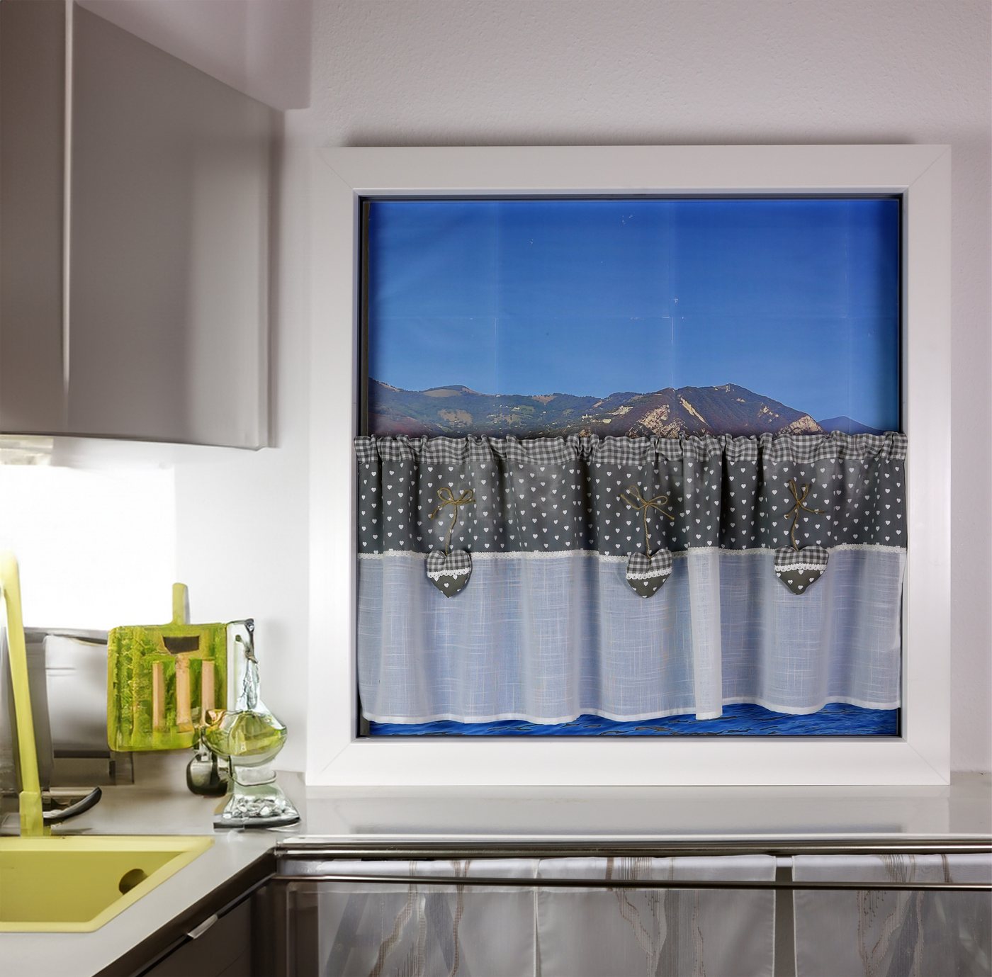 EXPERIENCE Scheibengardine Premium Bistrogardine Landhaus 48x140 cm Polyester/Baumwolle, Stangendurchzug, halbtransparent, Deko – Bild 3 von 4