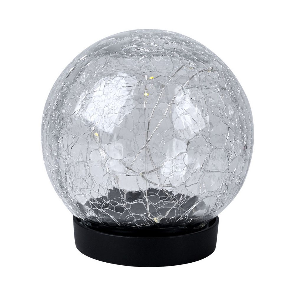 Expo Börse LED Dekolicht, LED-Leuchtmittel fest verbaut, Warmweiß, 3x Solarleuchte Außen Balkondeko Crackle Glaskugel klar LED D 12 cm – Bild 5 von 5