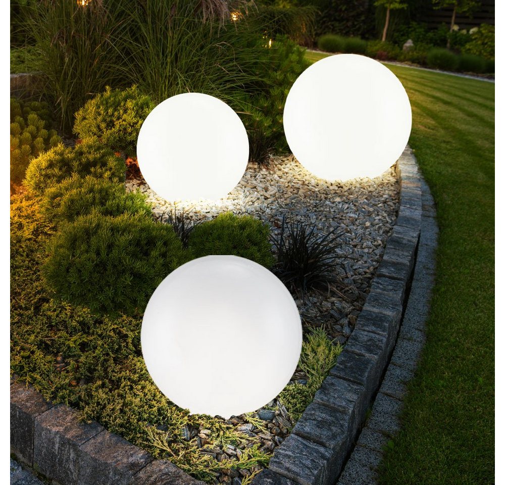 Expo Börse LED Gartenleuchte, LED-Leuchtmittel fest verbaut, 3er Set LED Solar Leuchten Kugeln Außen Beleuchtungen Lampen Weiß – Bild 3 von 5