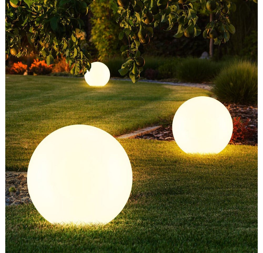 Expo Börse LED Gartenleuchte, LED-Leuchtmittel fest verbaut, 3er Set LED Solar Leuchten Kugeln Außen Beleuchtungen Lampen Weiß – Bild 4 von 5