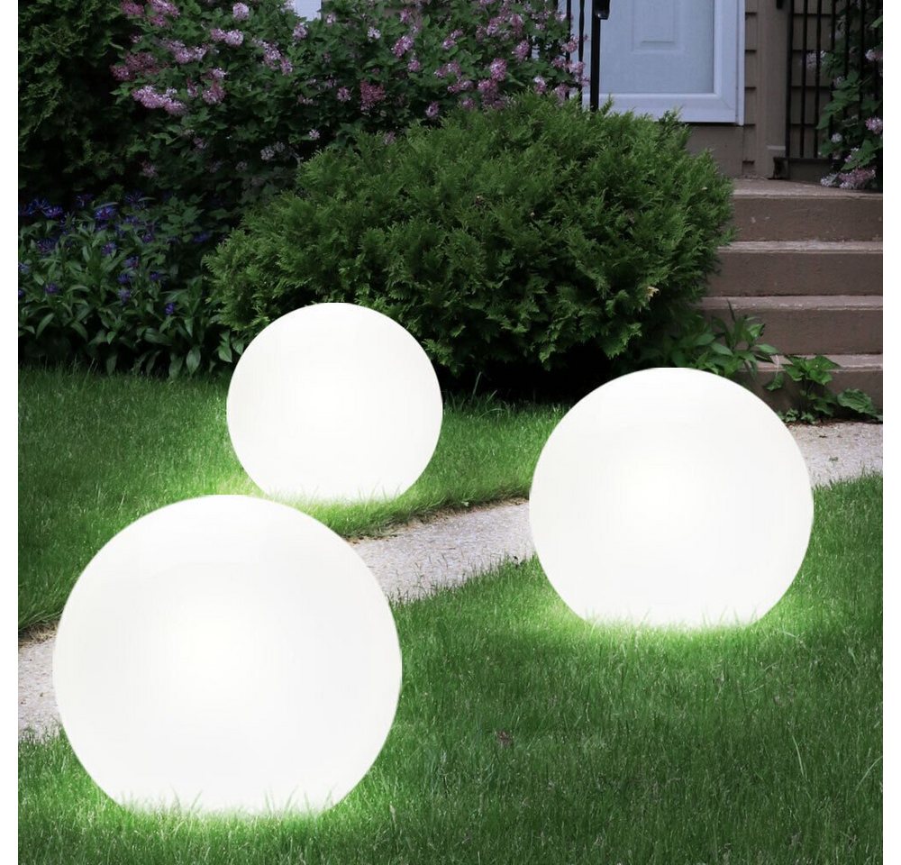Expo Börse LED Gartenleuchte, LED-Leuchtmittel fest verbaut, 3er Set LED Solar Leuchten Kugeln Außen Beleuchtungen Lampen Weiß – Bild 5 von 5