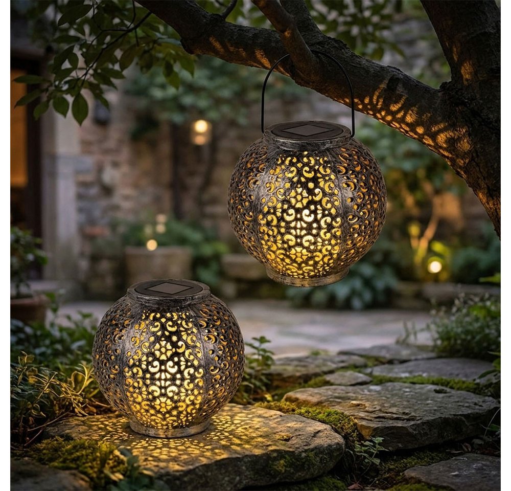 Expo Börse LED Kugelleuchte, Leuchtmittel inklusive, Warmweiß, Solarlampe Hängeleuchte Tischlampe Gartendeko LED orientalisch 3er Set – Bild 2 von 5